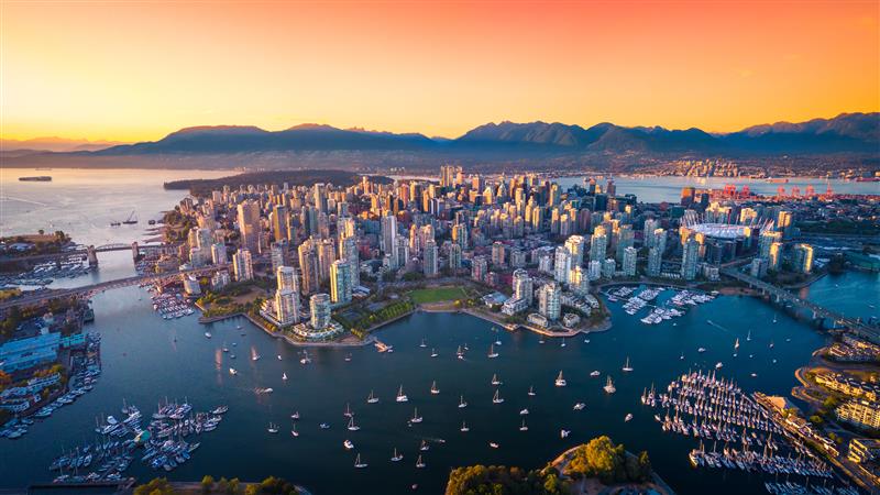 Vancouver skyline ahead of the 2026 World Cup, highlighting the urban environment where temporary public access stairs and event scaffold systems support pedestrian movement.